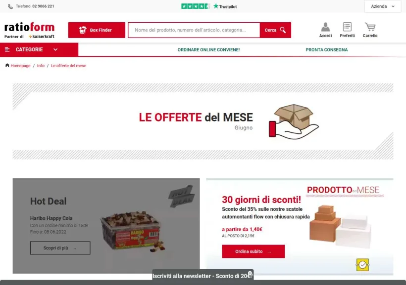 Schermata della pagina offerta di Ratioform