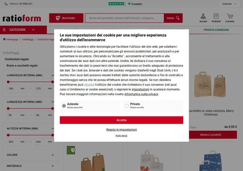 Schermata della pagina offerta di Ratioform
