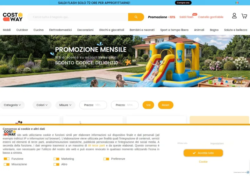 Schermata della pagina offerta di COSTWAY