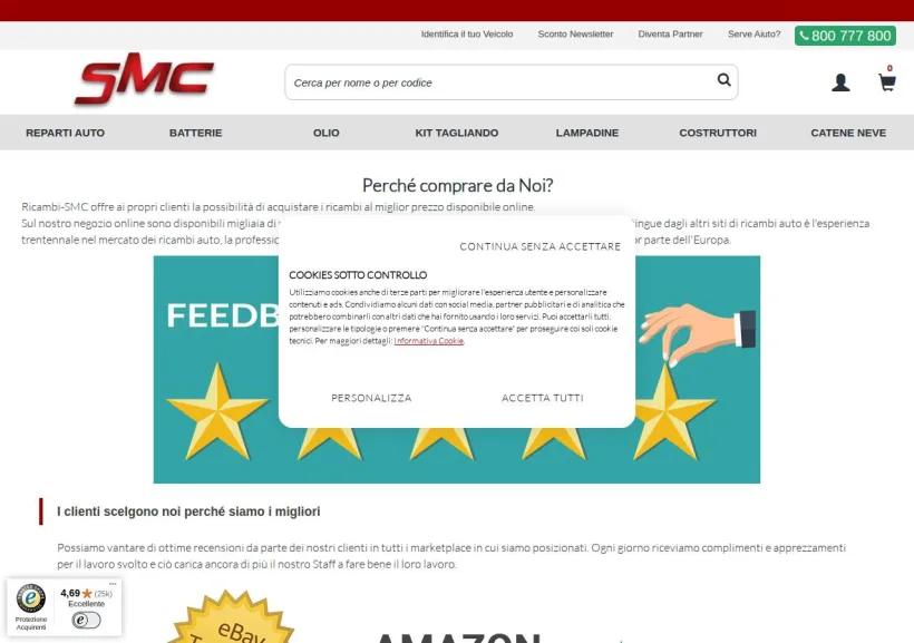 Schermata della pagina offerta di Ricambi Auto SMC