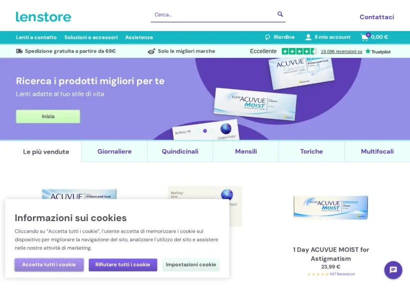 Schermata della pagina offerta di Lenstore