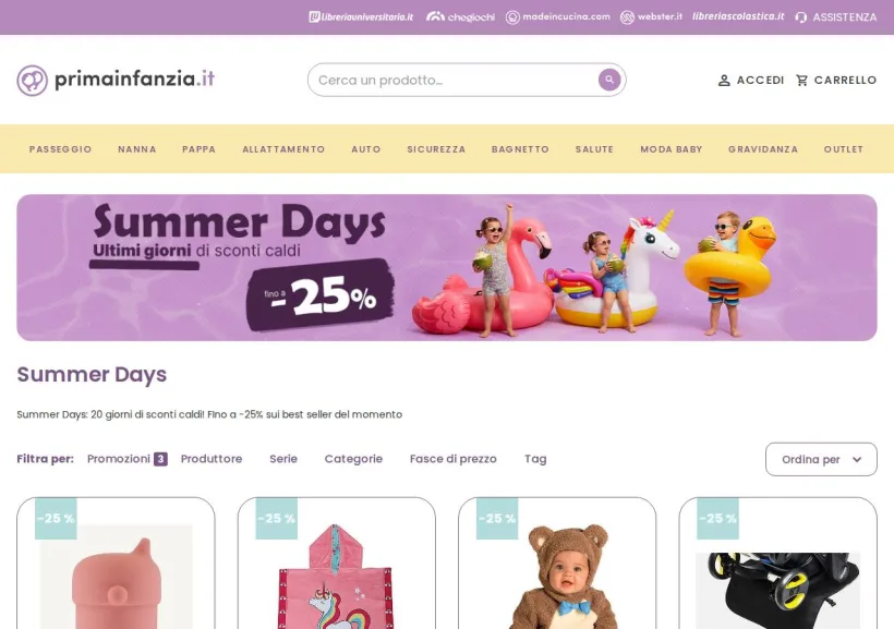Schermata della pagina offerta di Prima Infanzia