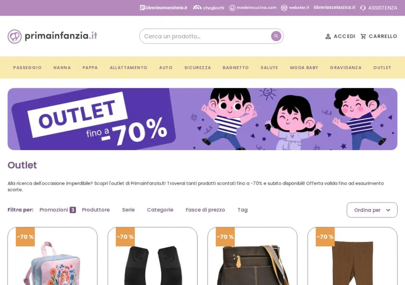 Schermata della pagina offerta di Prima Infanzia