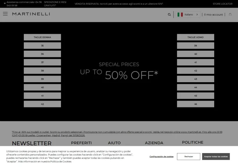 Schermata della pagina offerta di Martinelli