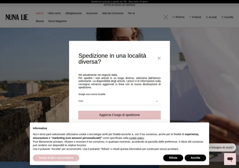 Schermata della pagina offerta di Nuna Lie