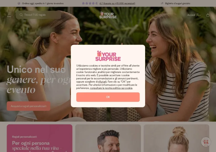 Schermata della pagina offerta di yoursurprise