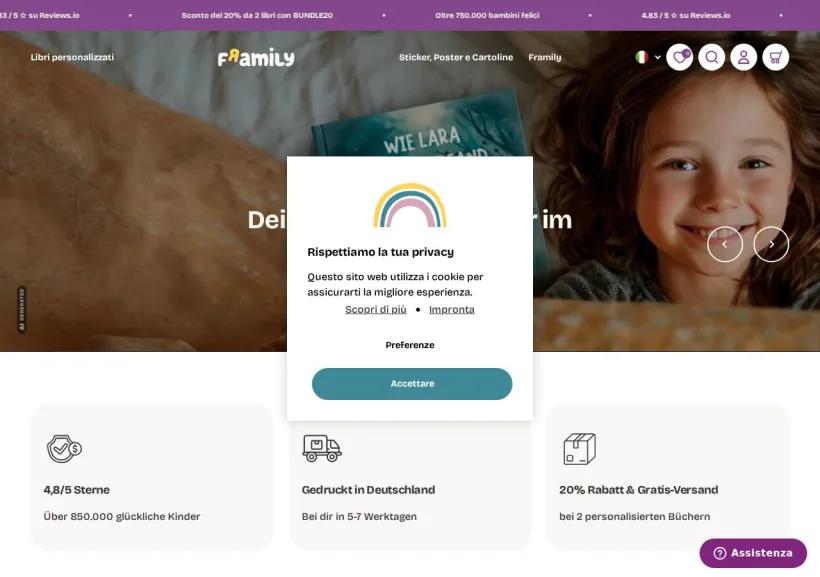 Schermata della pagina offerta di Framily