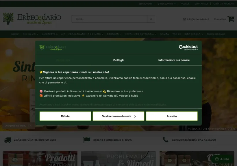 Schermata della pagina offerta di Erbecedario