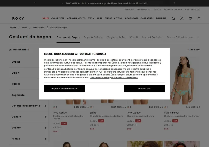 Schermata della pagina offerta di Roxy
