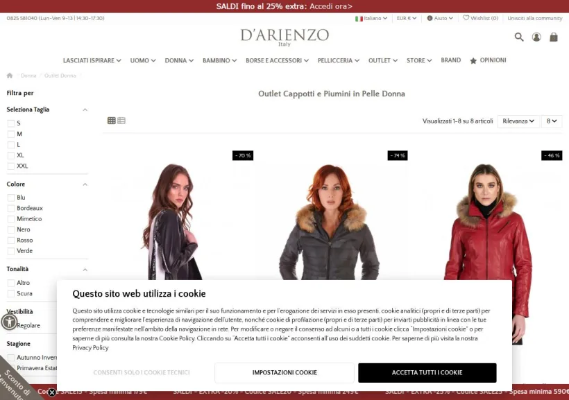 Schermata della pagina offerta di D'Arienzo 