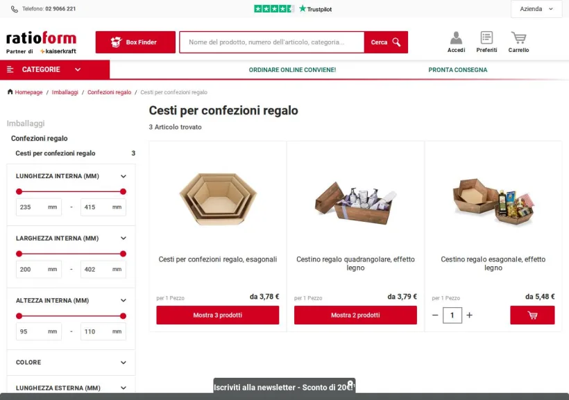Schermata della pagina offerta di Ratioform