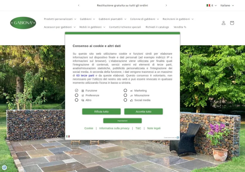 Schermata della pagina offerta di Gabiona