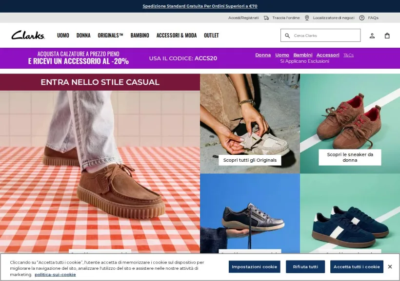 Schermata della pagina offerta di Clarks