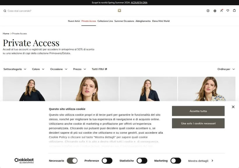 Schermata della pagina offerta di Elena Mirò 