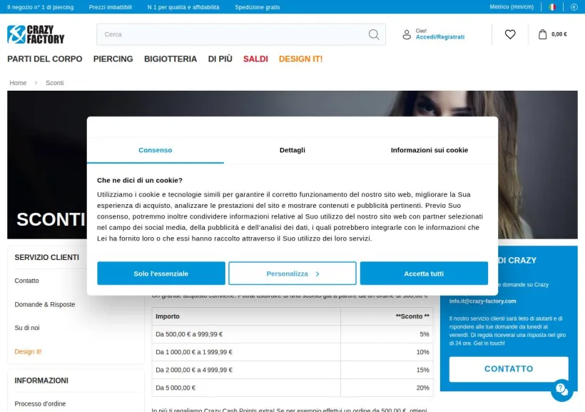 Schermata della pagina offerta di Crazy Factory