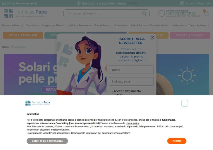 Schermata della pagina offerta di Farmacia Papa