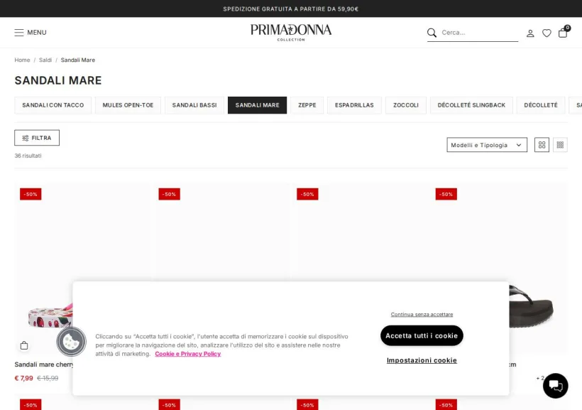 Schermata della pagina offerta di Primadonna 