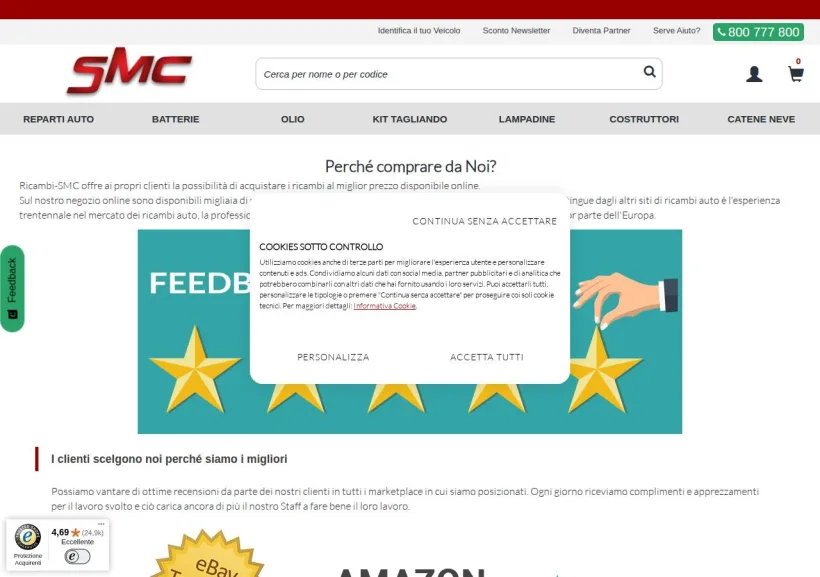 Schermata della pagina offerta di Ricambi Auto SMC