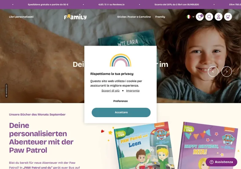 Schermata della pagina offerta di Framily