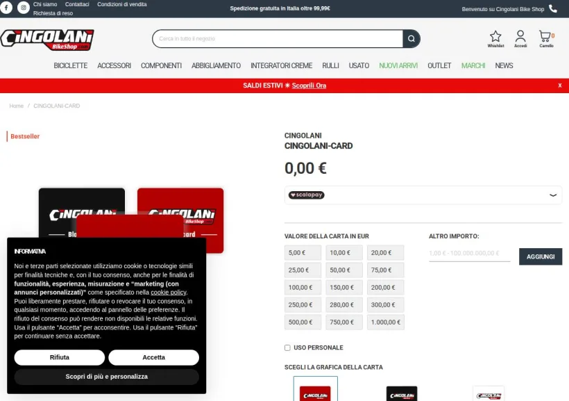 Schermata della pagina offerta di Cingolani Bike Shop