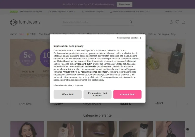 Schermata della pagina offerta di Parfumdreams