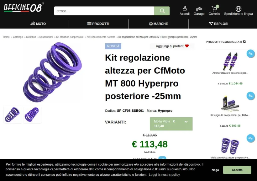 Schermata della pagina offerta di Officine 08