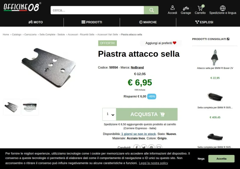 Schermata della pagina offerta di Officine 08