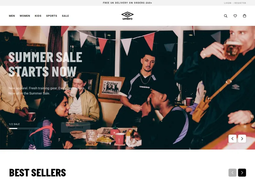Schermata della pagina offerta di Umbro