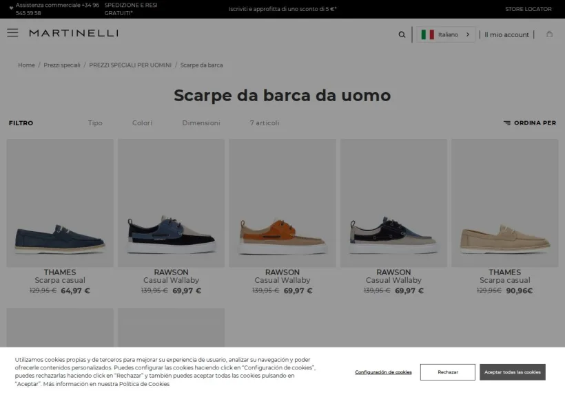 Schermata della pagina offerta di Martinelli