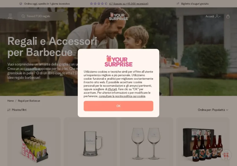 Schermata della pagina offerta di yoursurprise
