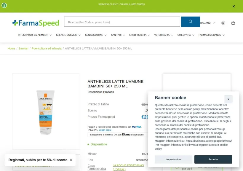 Schermata della pagina offerta di Farmaspeed