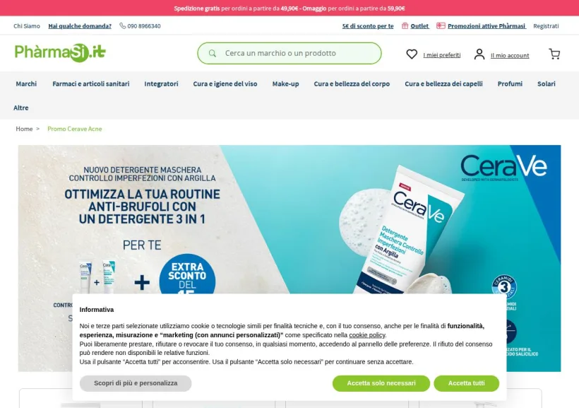 Schermata della pagina offerta di Pharmasi