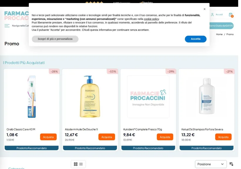Schermata della pagina offerta di Farmacia Procaccini