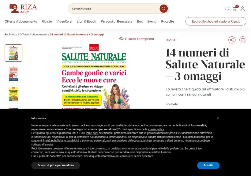 Schermata della pagina offerta di Edizioni Riza 