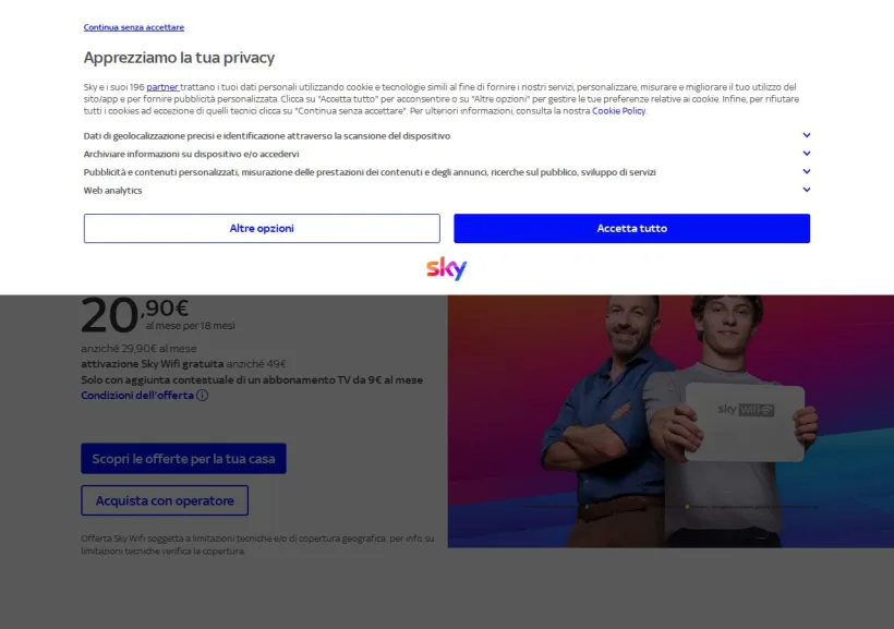 Schermata della pagina offerta di Sky Wifi