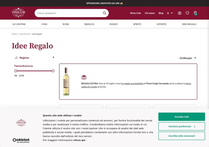 Schermata della pagina offerta di Vinicum