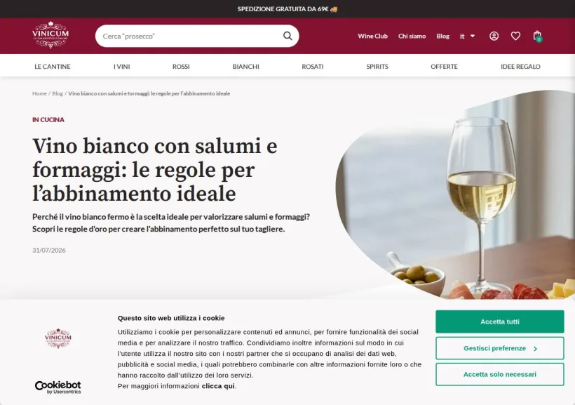 Schermata della pagina offerta di Vinicum
