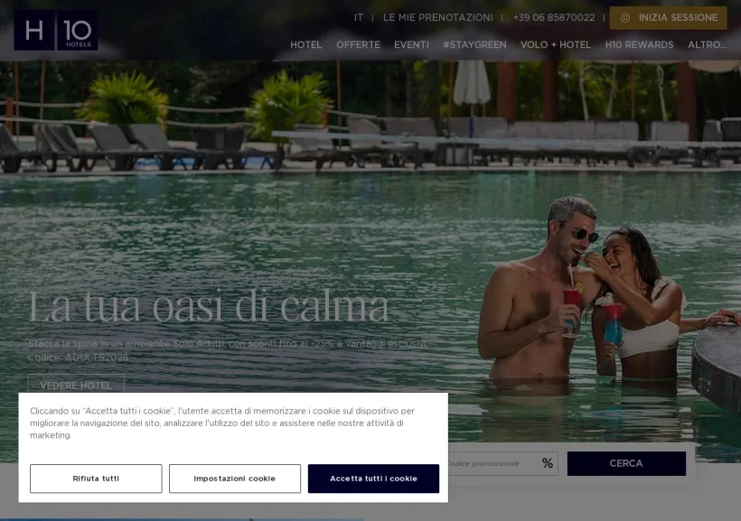 Schermata della pagina offerta di H10 Hotels