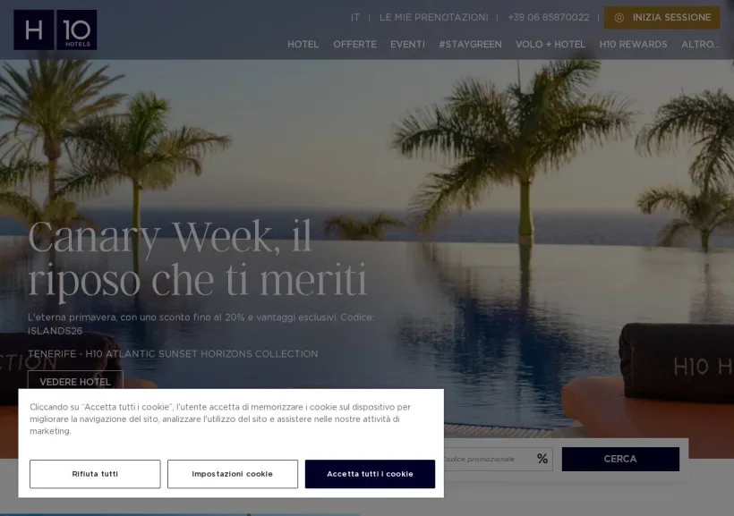 Schermata della pagina offerta di H10 Hotels