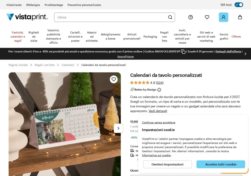 Schermata della pagina offerta di Vistaprint