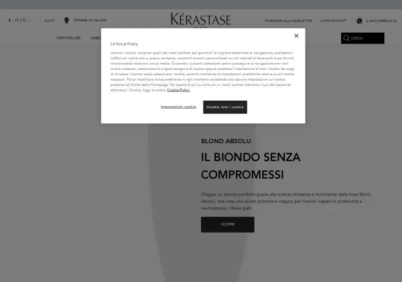 Schermata della pagina offerta di Kérastase