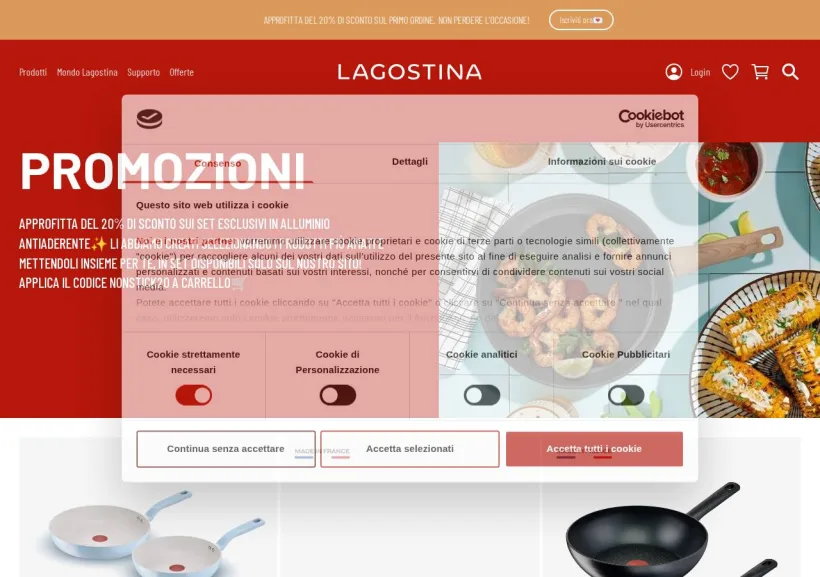 Schermata della pagina offerta di Lagostina