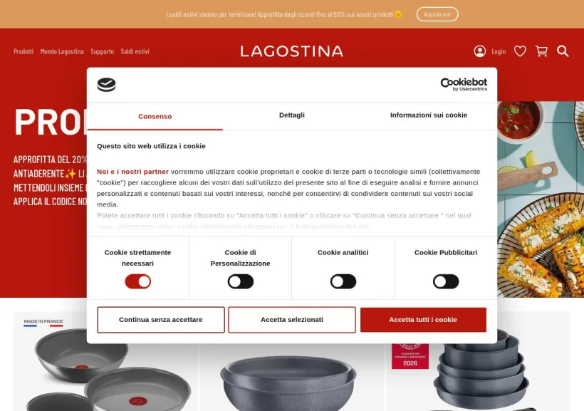 Schermata della pagina offerta di Lagostina