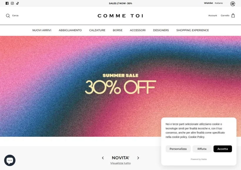 Schermata della pagina offerta di Comme Toi