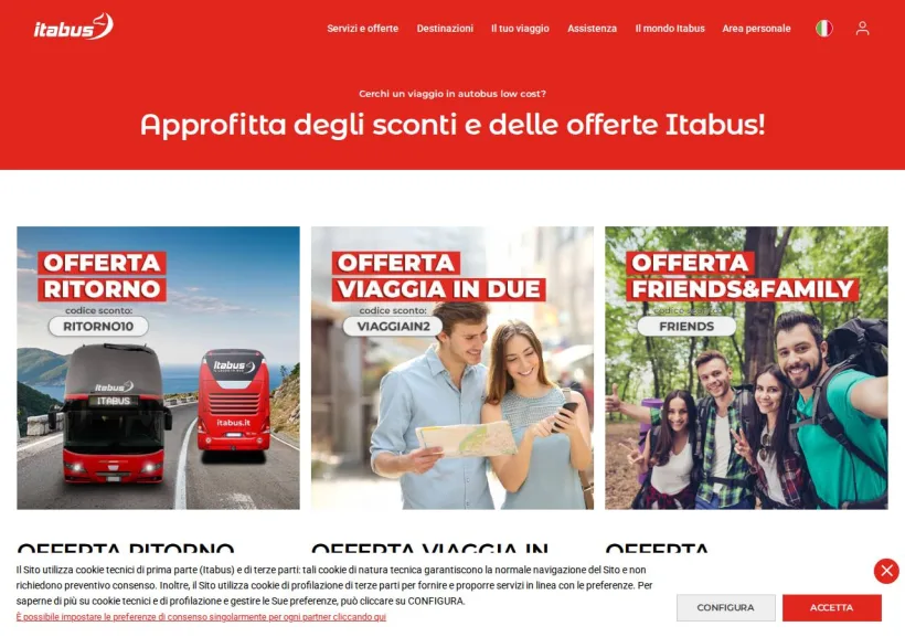 Schermata della pagina offerta di Itabus