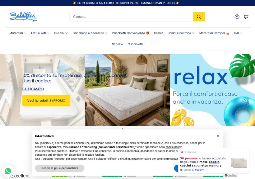 Schermata della pagina offerta di Baldiflex