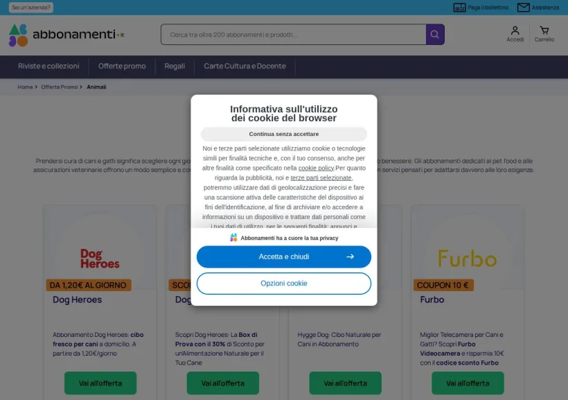 Schermata della pagina offerta di Abbonamenti.it
