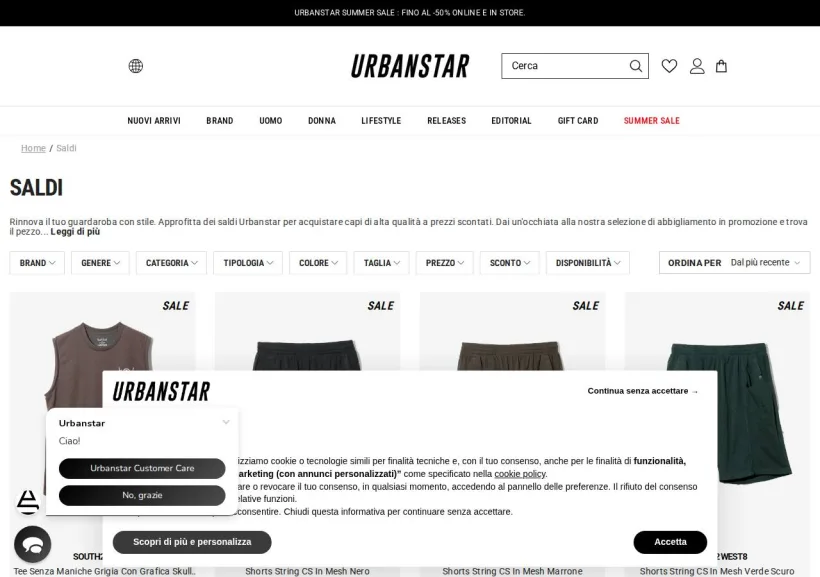 Schermata della pagina offerta di Urbanstar