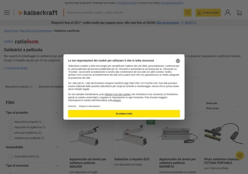 Schermata della pagina offerta di Kaiser Kraft