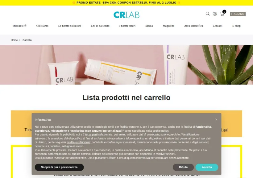 Schermata della pagina offerta di CRLab